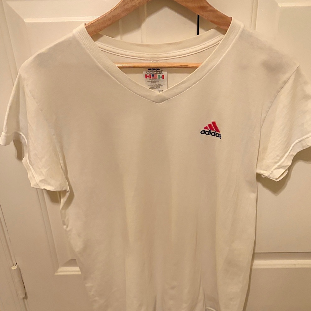 Vintage Adidas White Cotton V Neck